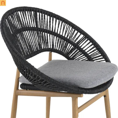 Outdoor Dining Chair PE Rattan Wicker Dark Gray Teak Legs Set of 2