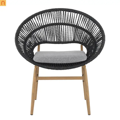 Outdoor Dining Chair PE Rattan Wicker Dark Gray Teak Legs Set of 2
