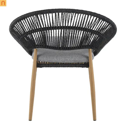 Outdoor Dining Chair PE Rattan Wicker Dark Gray Teak Legs Set of 2