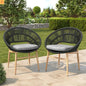Outdoor Dining Chair PE Rattan Wicker Dark Gray Teak Legs Set of 2