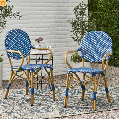 Outdoor Bistro Chair PE Rattan Teal Set of 2