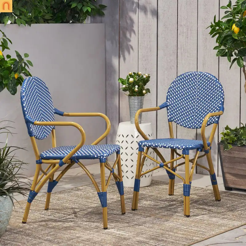 Outdoor Bistro Chair PE Rattan Teal Set of 2