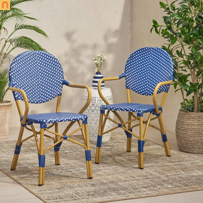 Outdoor Bistro Chair PE Rattan Teal Set of 2