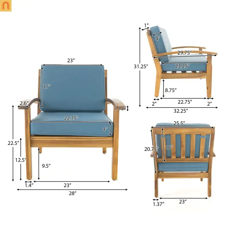 Acacia Wood Outdoor Club Chair Deep Seat Water Resistant Cushion