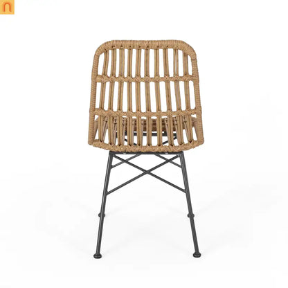 Outdoor Dining Chair Rattan Light Brown Angled Metal Frame 35in
