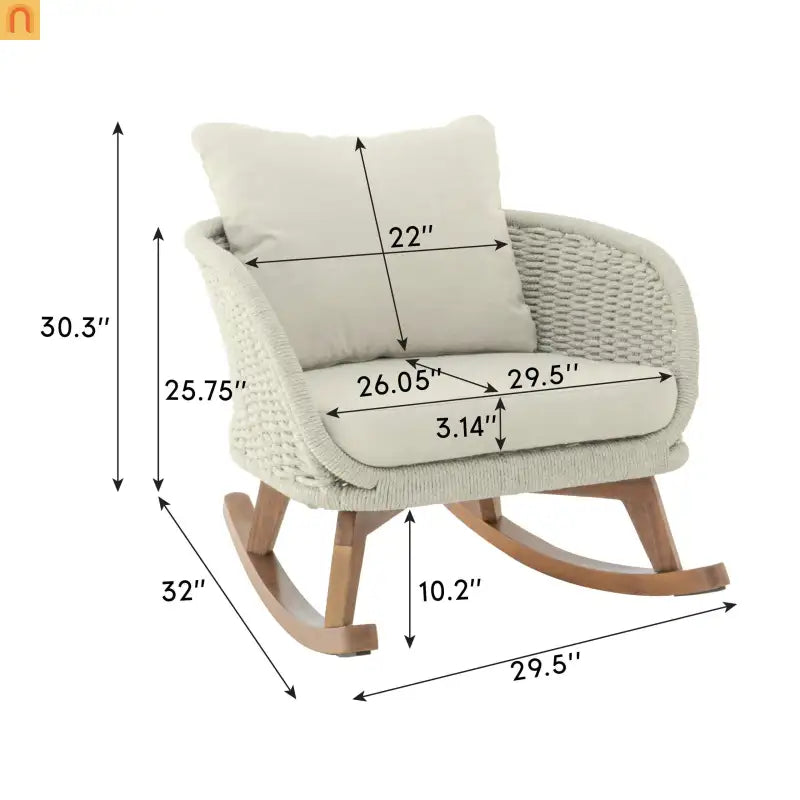 Outdoor Rocking Chair Rope Wood Beige Cushion Set of 2 29.5in