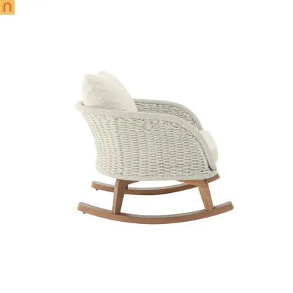 Outdoor Rocking Chair Rope Wood Beige Cushion Set of 2 29.5in