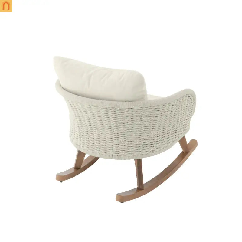 Outdoor Rocking Chair Rope Wood Beige Cushion Set of 2 29.5in