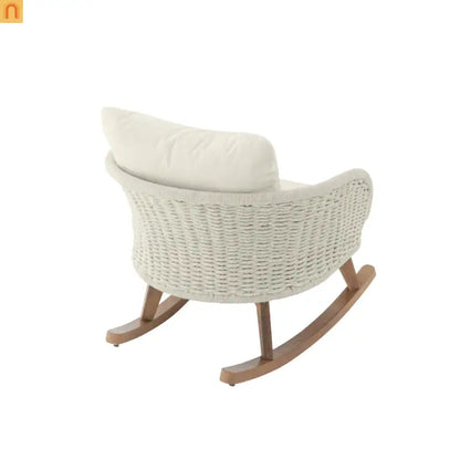 Outdoor Rocking Chair Rope Wood Beige Cushion Set of 2 29.5in