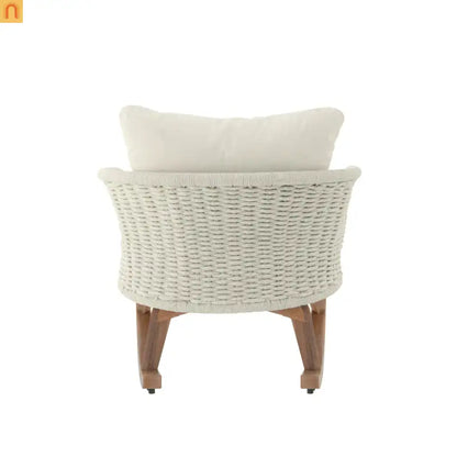 Outdoor Rocking Chair Rope Wood Beige Cushion Set of 2 29.5in