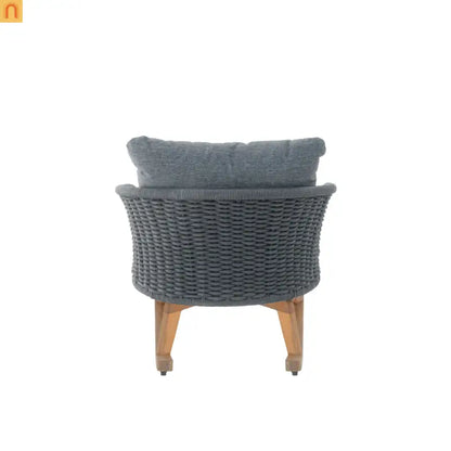 Outdoor Rocking Chair Rope Wood Frame Gray Cushion 29.5in Wide