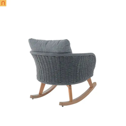Outdoor Rocking Chair Rope Wood Frame Gray Cushion 29.5in Wide