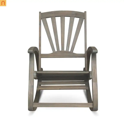 Outdoor Rocking Recliner Acacia Wood Gray Retractable Footrest 400 lb