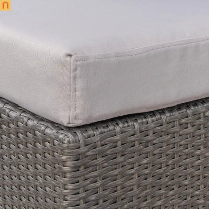 Outdoor Round Ottoman Stool PE Rattan Gray Weatherproof 16.25in
