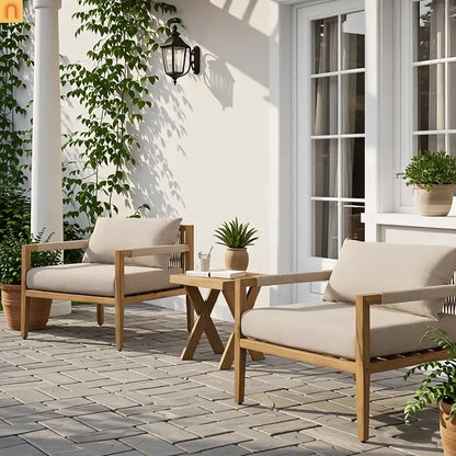 Outdoor Conversation Set Acacia Wood 3 Piece Chairs Beige