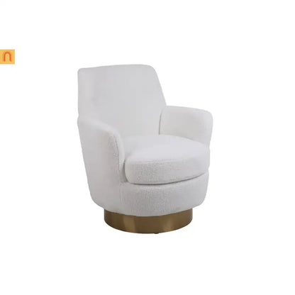 Accent Chair Barrel Swivel Faux Fur Ivory Gold Base 300 lb 29in