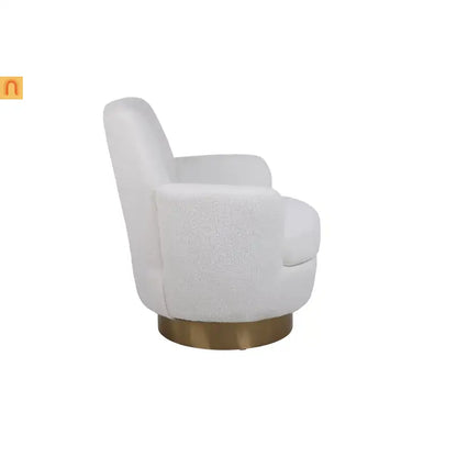 Accent Chair Barrel Swivel Faux Fur Ivory Gold Base 300 lb 29in