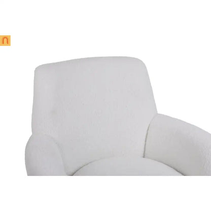 Accent Chair Barrel Swivel Faux Fur Ivory Gold Base 300 lb 29in