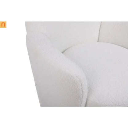 Accent Chair Barrel Swivel Faux Fur Ivory Gold Base 300 lb 29in