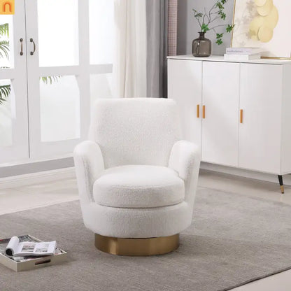Accent Chair Barrel Swivel Faux Fur Ivory Gold Base 300 lb 29in