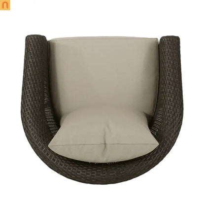 Outdoor Swivel Chair Aluminum Wicker Khaki Brown with Cushion