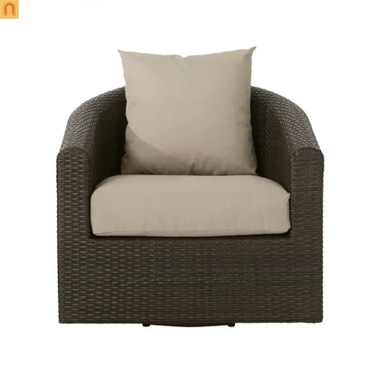 Outdoor Swivel Chair Aluminum Wicker Khaki Brown with Cushion