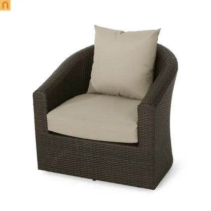Outdoor Swivel Chair Aluminum Wicker Khaki Brown with Cushion