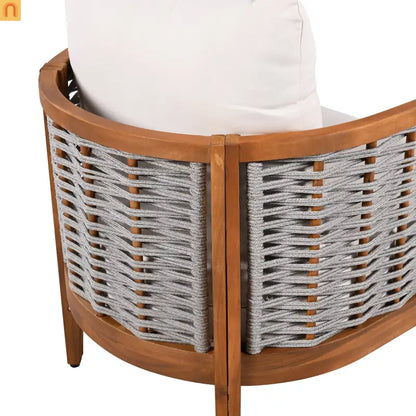 Outdoor Tub Chair Acacia Wood Rope Teak Beige Cushion Set of 2
