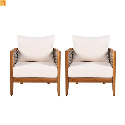 Outdoor Tub Chair Acacia Wood Rope Teak Beige Cushion Set of 2