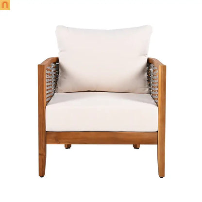 Outdoor Tub Chair Acacia Wood Rope Teak Beige Cushion Set of 2
