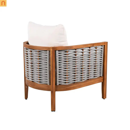Outdoor Tub Chair Acacia Wood Rope Teak Beige Cushion Set of 2