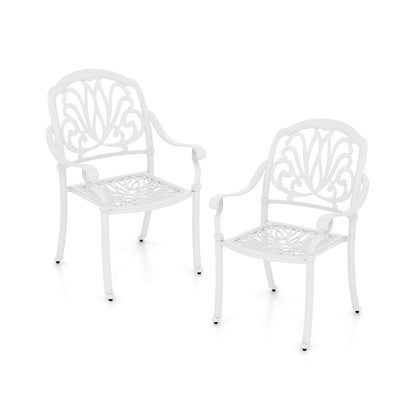 2 Pieces Patio Cast Aluminum Dining Chairs with Armrests-Bronze