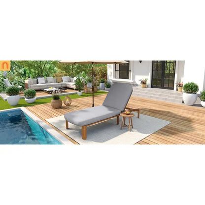 Chaise Lounge Acacia Wood Gray Cushion 3 Position 400 LB Poolside