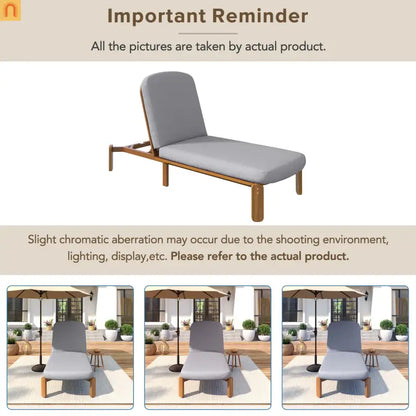 Chaise Lounge Acacia Wood Gray Cushion 3 Position 400 LB Poolside