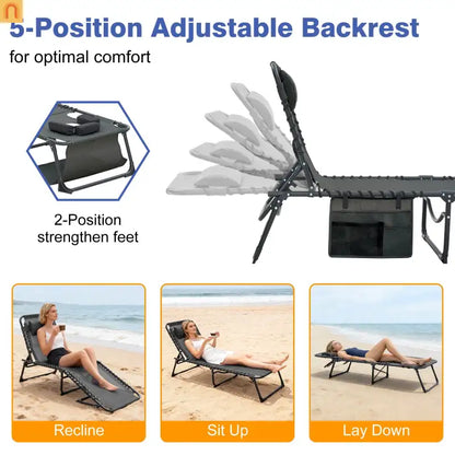 Chaise Lounge Textilene 5 Position Foldable Set 2