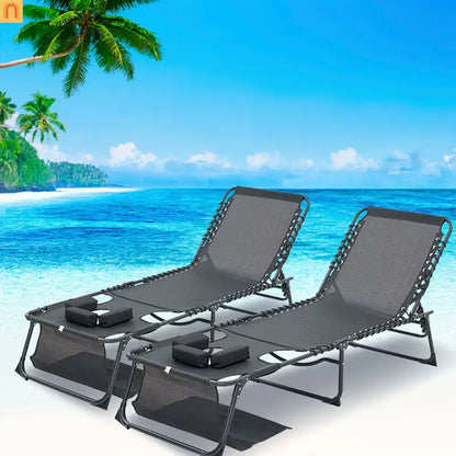 Chaise Lounge Textilene 5 Position Foldable Set 2
