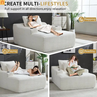 Chaise Lounge Corduroy White Oversized Sofa Bed 350 lb