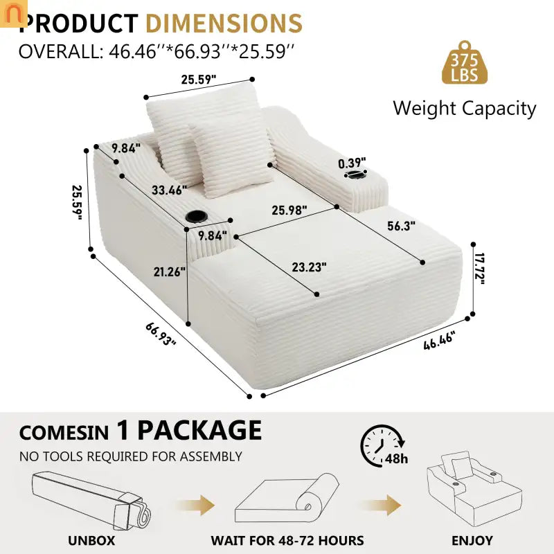 Chaise Lounge Corduroy White Oversized Sofa Bed 350 lb
