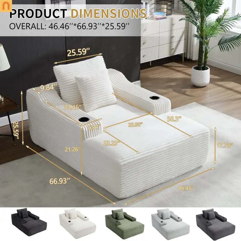 Chaise Lounge Corduroy White Oversized Sofa Bed 350 lb