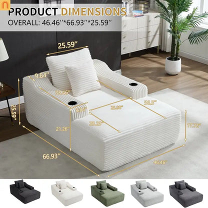 Chaise Lounge Corduroy White Oversized Sofa Bed 350 lb