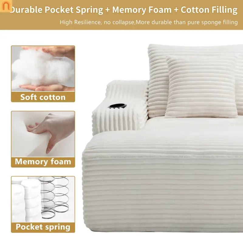 Chaise Lounge Corduroy White Oversized Sofa Bed 350 lb