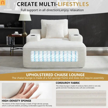 Chaise Lounge Corduroy White Oversized Sofa Bed 350 lb