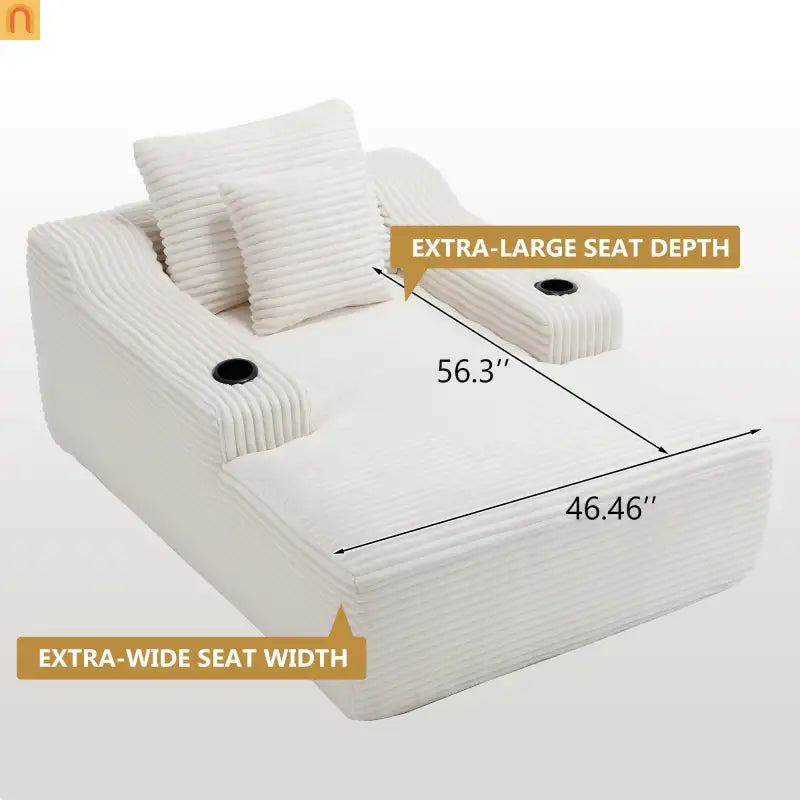 Chaise Lounge Corduroy White Oversized Sofa Bed 350 lb
