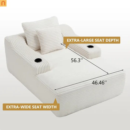 Chaise Lounge Corduroy White Oversized Sofa Bed 350 lb