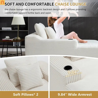 Chaise Lounge Corduroy White Oversized Sofa Bed 350 lb