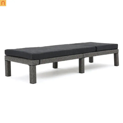 Chaise Lounge PE Rattan Black Dark Gray Cushion Adjustable 76in