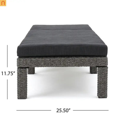 Chaise Lounge PE Rattan Black Dark Gray Cushion Adjustable 76in