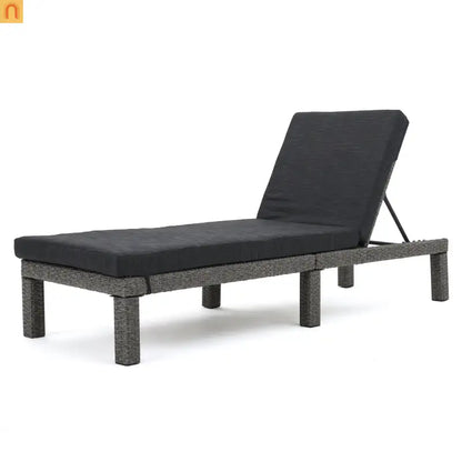 Chaise Lounge PE Rattan Black Dark Gray Cushion Adjustable 76in