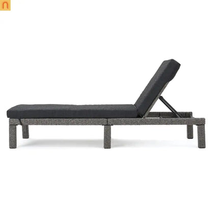 Chaise Lounge PE Rattan Black Dark Gray Cushion Adjustable 76in