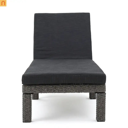 Chaise Lounge PE Rattan Black Dark Gray Cushion Adjustable 76in